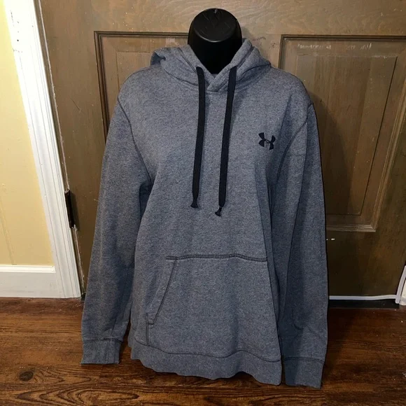Under Armour Cold Gear Charcoal Gray Fitted Long Sleeve Fleece Hoodie Size L - Picture 2 of 7